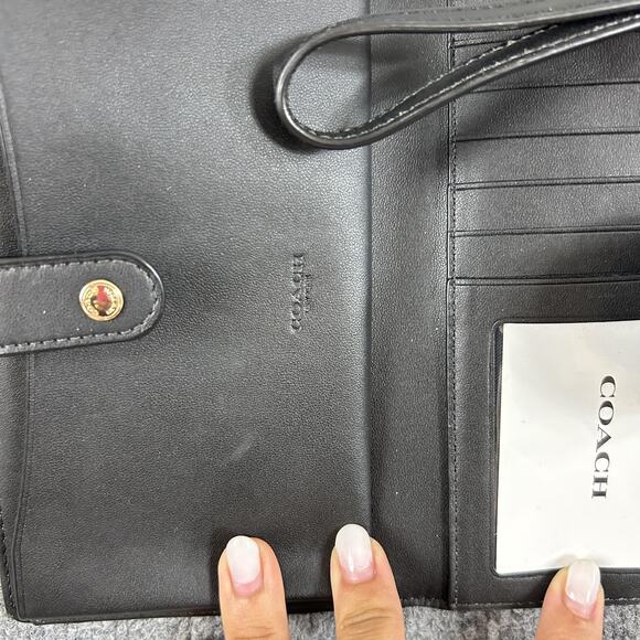 Coach Tech Phone Wallet Signature Canvas Brown Leather Wristlet Card Case - Picture 8 of 11